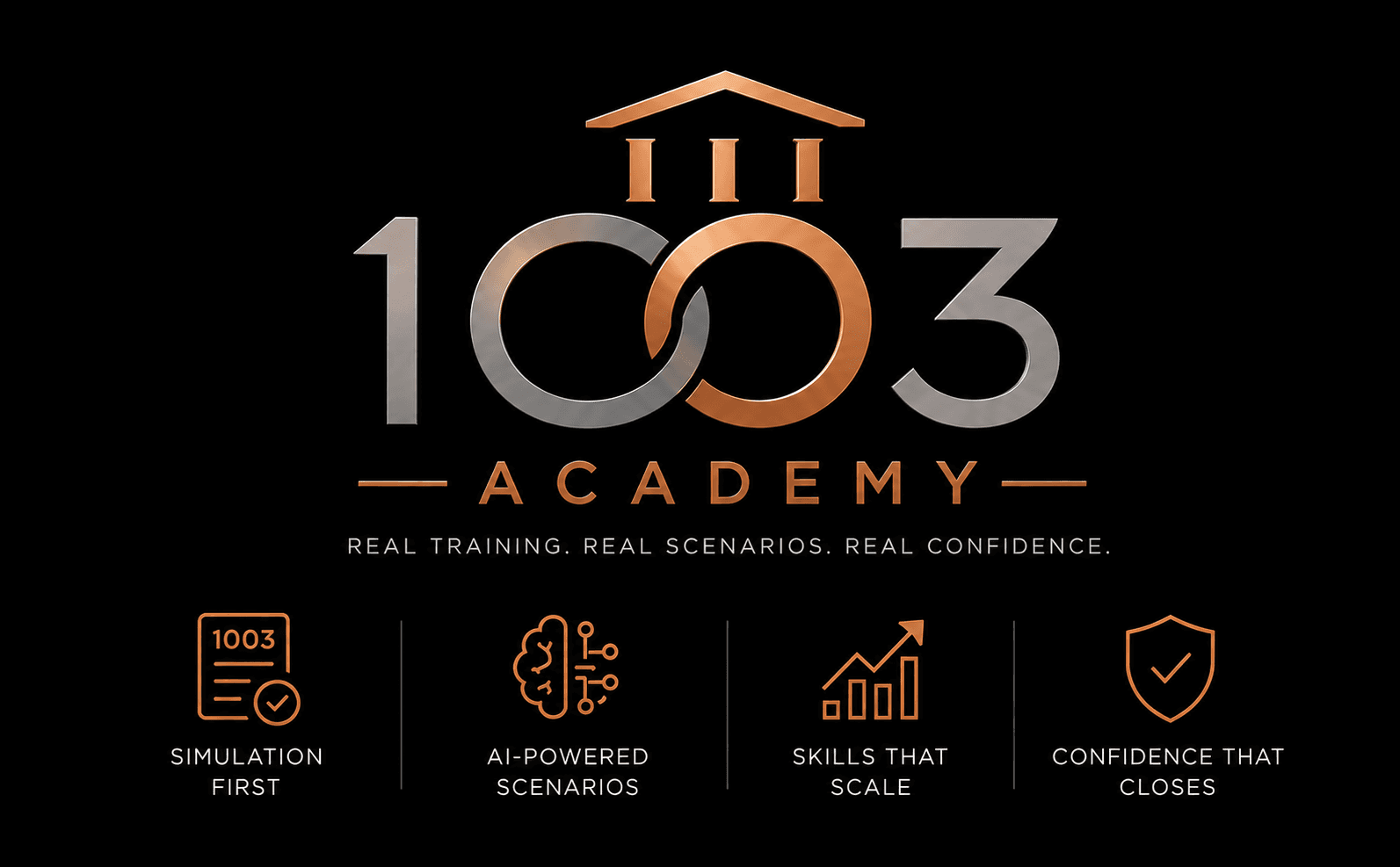 1003 Academy: Real Training. Real Scenarios. Real Confidence. Simulation first, AI-powered scenarios, skills that scale, confidence that closes.
